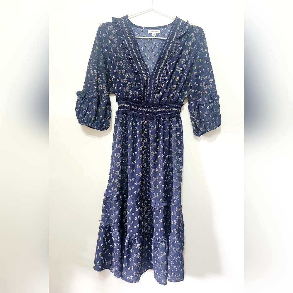 Max Studio Navy Floral Midi Dress